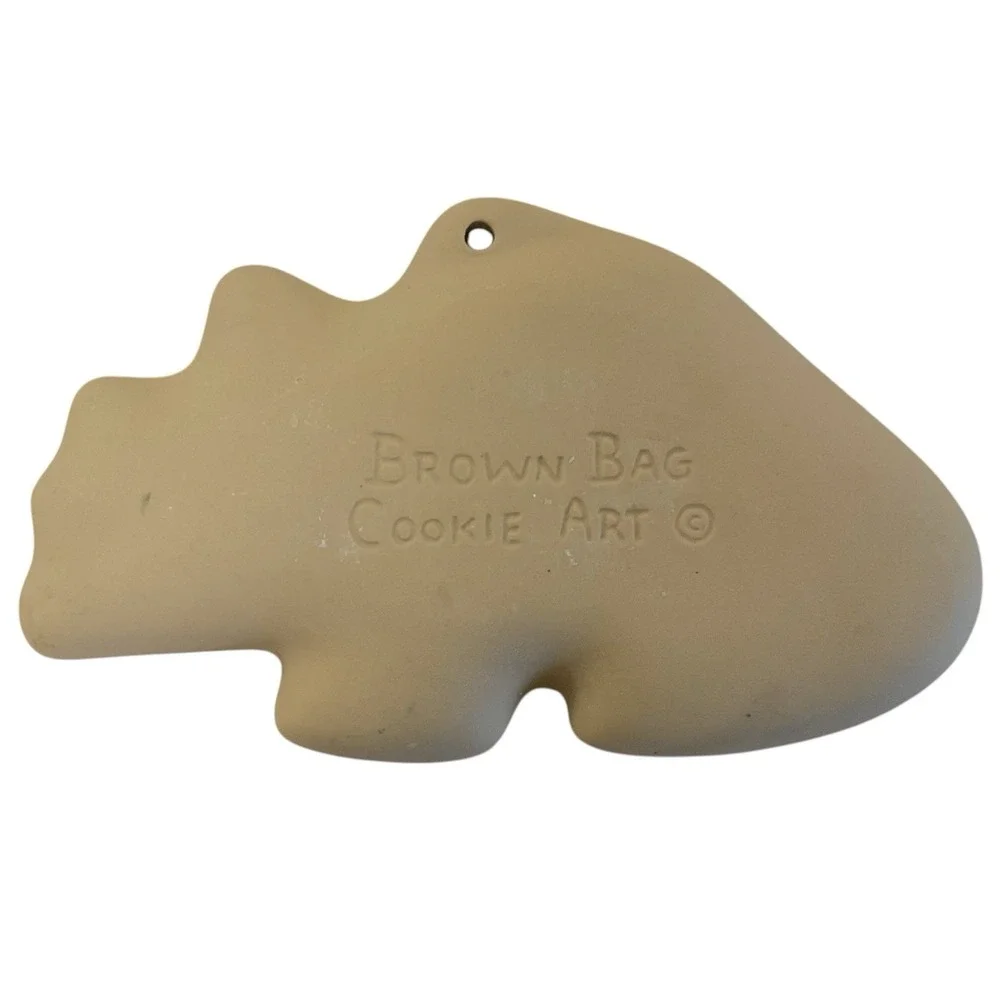 Vintage Brown Bag Cookie Art Triceratops Dinosaur‎ Dino  Stoneware Mold